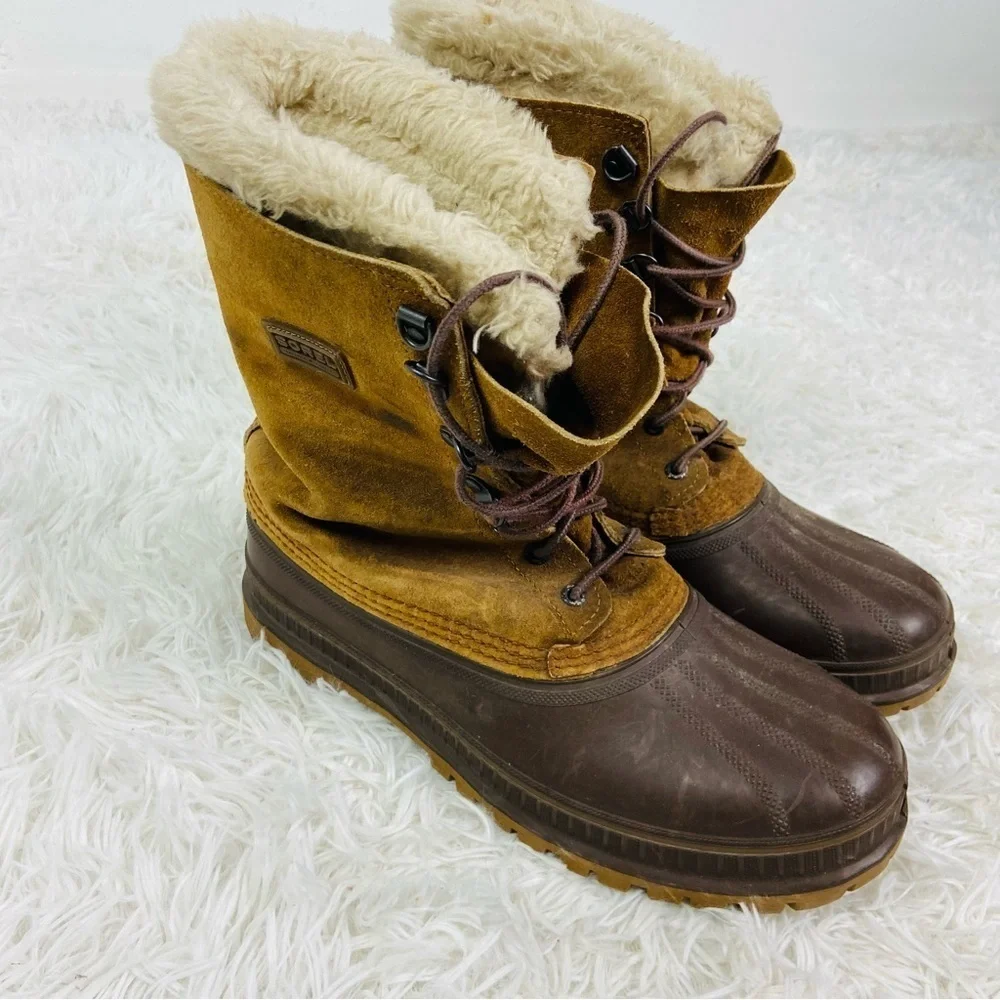 SORAL brown leather suede waterproof wool fleece lined winter men’s boots SZ 9